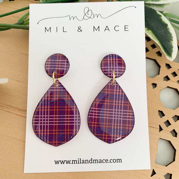 Winter Gingham Yupo Dangle Earrings