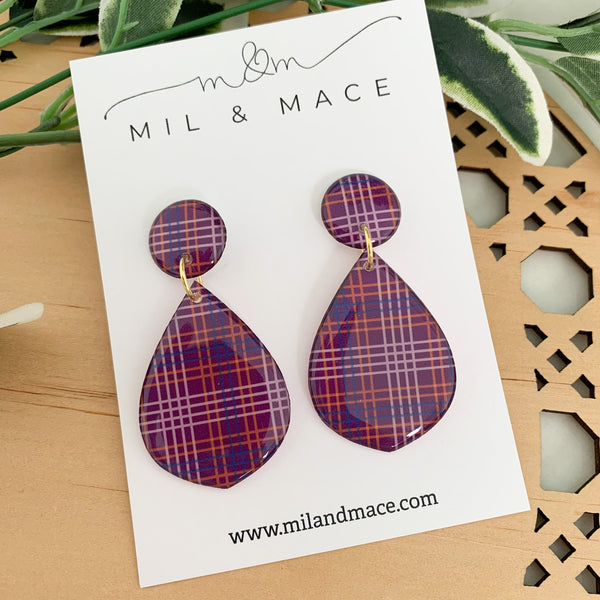 Winter Gingham Yupo Dangle Earrings