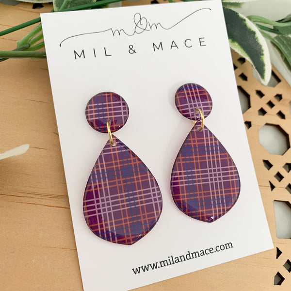 Winter Gingham Yupo Dangle Earrings
