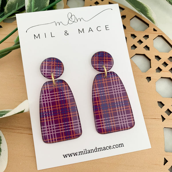 Winter Gingham Yupo Dangle Earrings