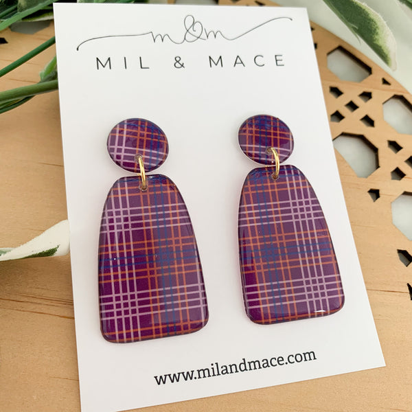 Winter Gingham Yupo Dangle Earrings