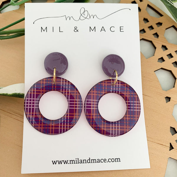 Winter Gingham Yupo Dangle Earrings