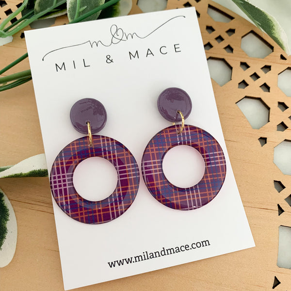 Winter Gingham Yupo Dangle Earrings