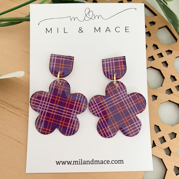 Winter Gingham Yupo Dangle Earrings