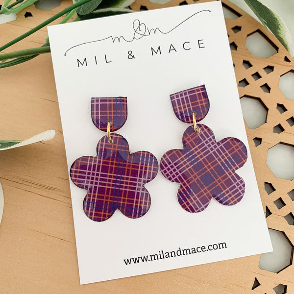 Winter Gingham Yupo Dangle Earrings