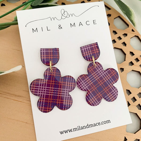 Winter Gingham Yupo Dangle Earrings