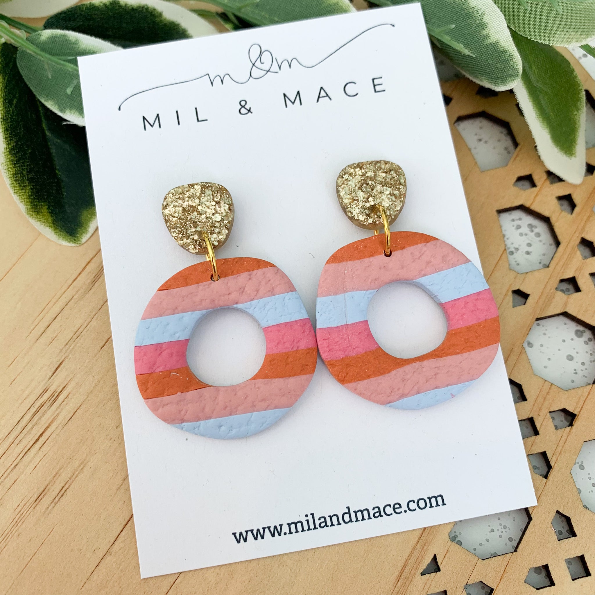 Orange and Pink Polymer Clay Dangle Earrings