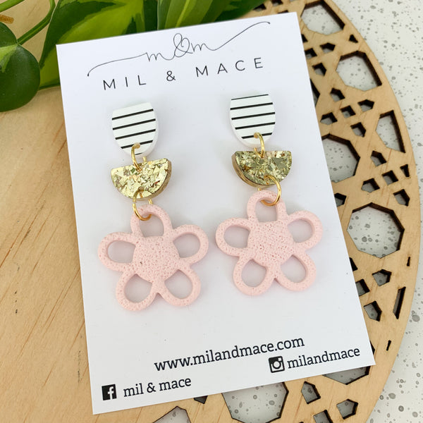 Tiered Flower Polymer Clay Dangle Earrings