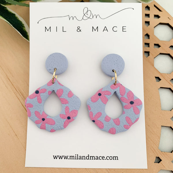 Pink Daisy Polymer Clay Dangle Earrings