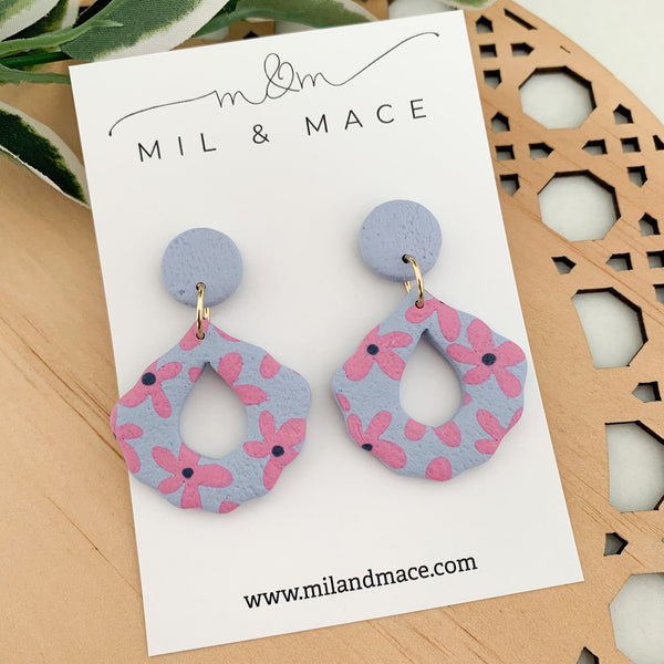 Pink Daisy Polymer Clay Dangle Earrings