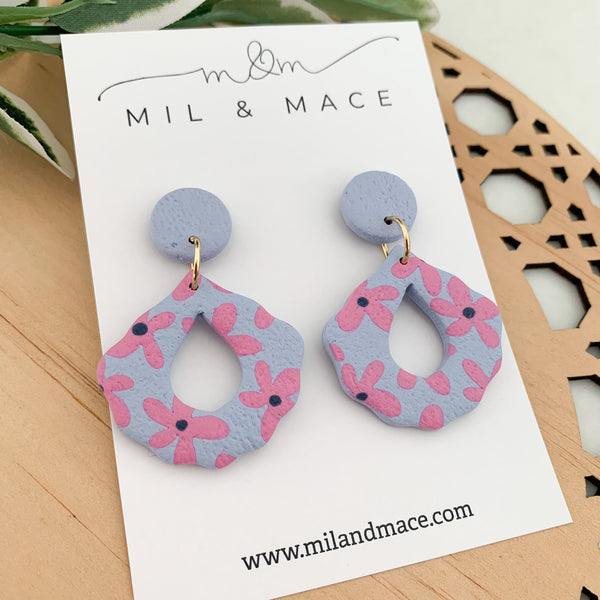 Pink Daisy Polymer Clay Dangle Earrings