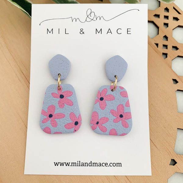 Pink Daisy Polymer Clay Dangle Earrings
