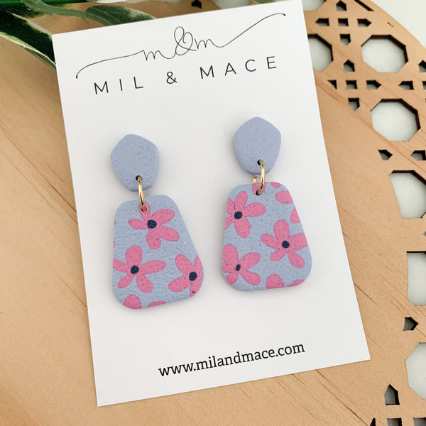 Pink Daisy Polymer Clay Dangle Earrings