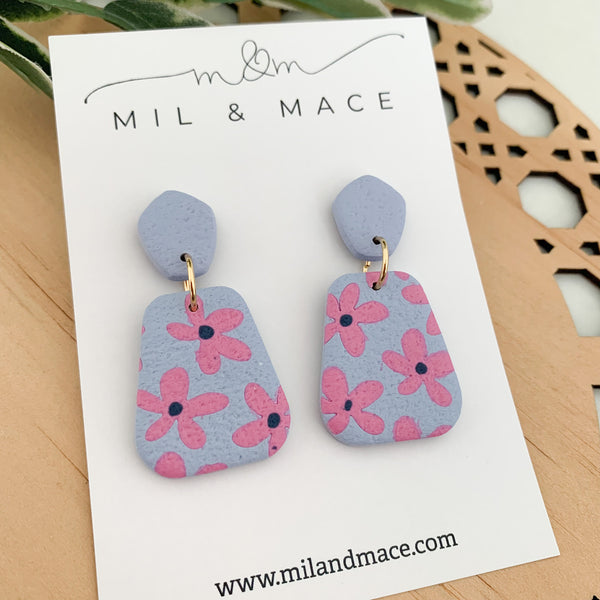 Pink Daisy Polymer Clay Dangle Earrings