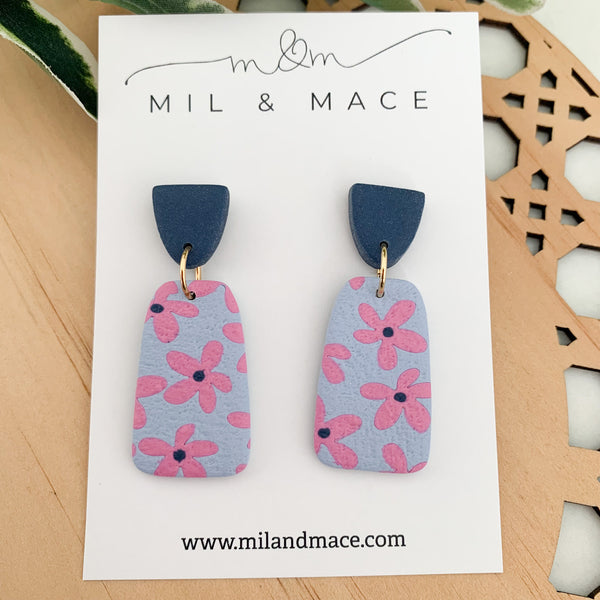 Pink Daisy Polymer Clay Dangle Earrings
