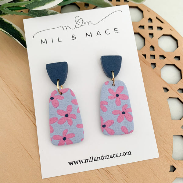 Pink Daisy Polymer Clay Dangle Earrings