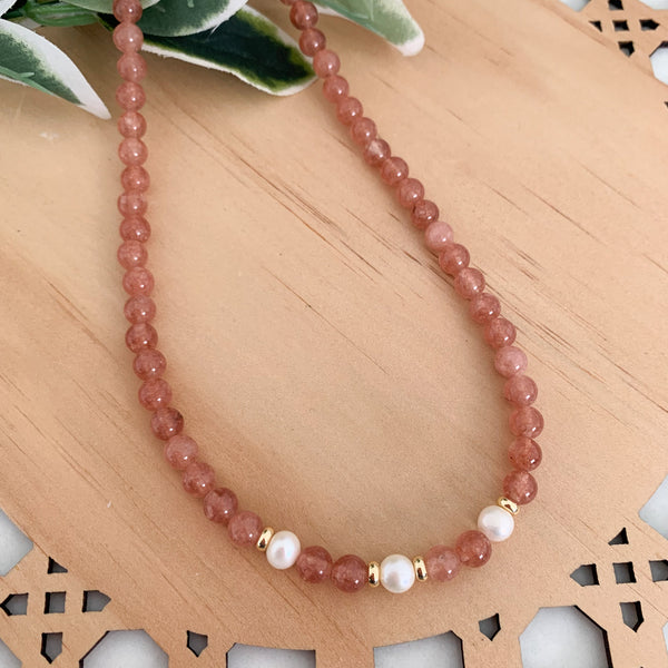 Gemstone Sunstone Crystal Beaded Necklace
