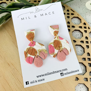 Pink and Burnt Orange Splash Polymer Clay Dangle Earrings