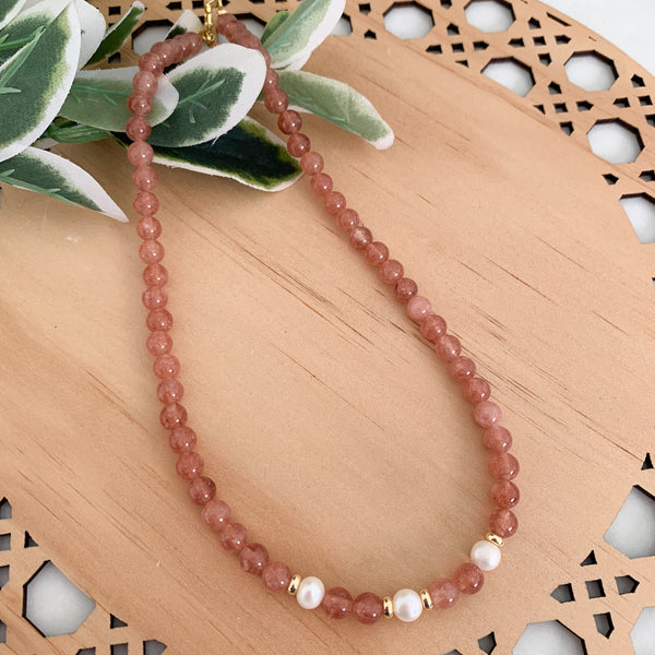 Gemstone Sunstone Crystal Beaded Necklace