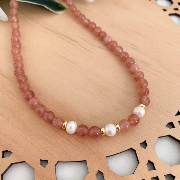 Gemstone Sunstone Crystal Beaded Necklace