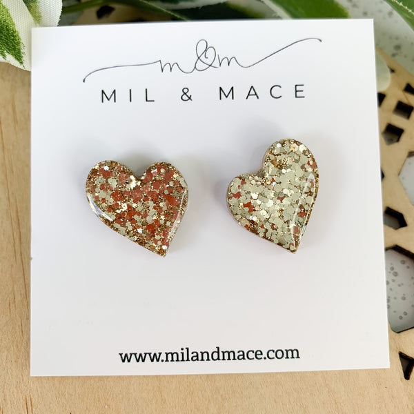 Gold Glitter Heart 20mm  Resin Studs