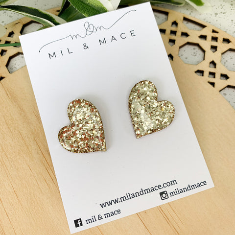 Gold Glitter Heart 30mm  Resin Studs