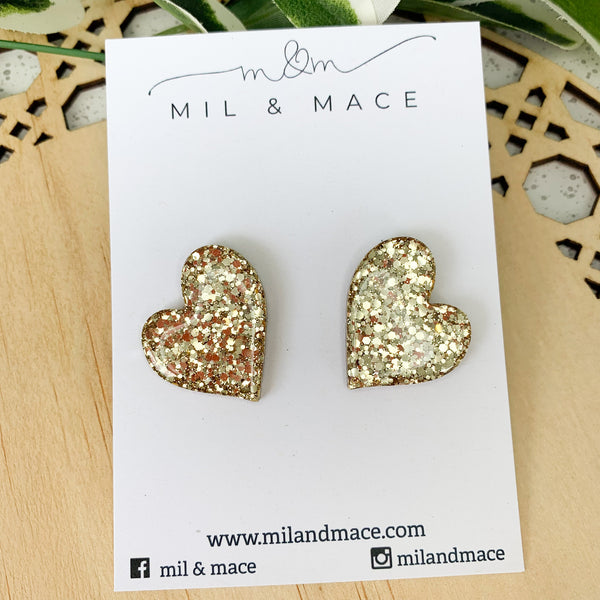 Gold Glitter Heart 30mm  Resin Studs