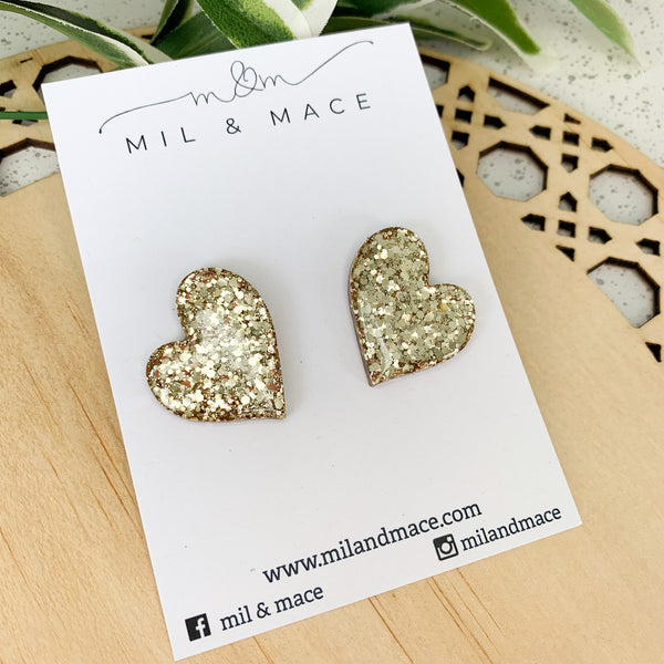 Gold Glitter Heart 30mm  Resin Studs