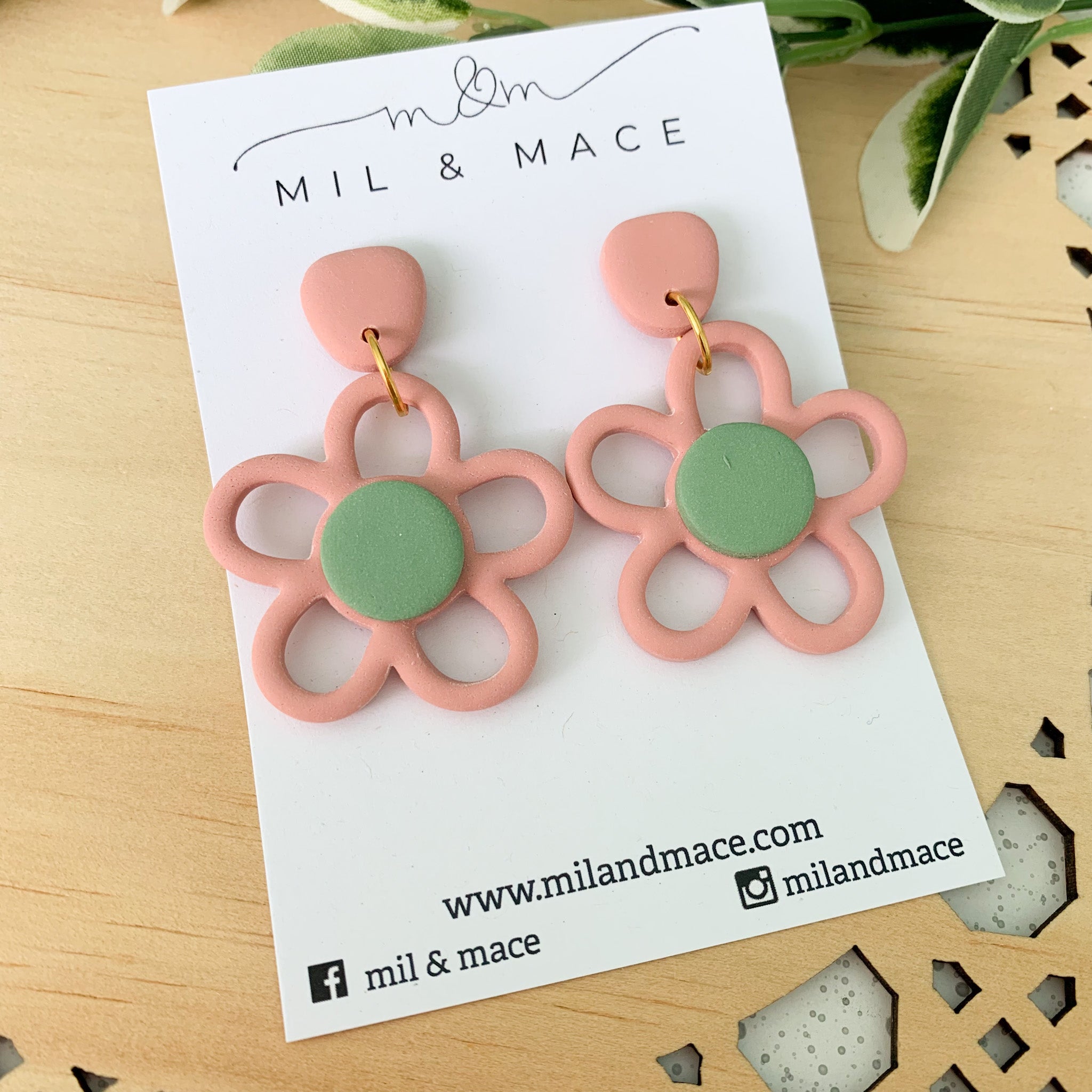 Flower Outline Polymer Clay Dangle Earrings