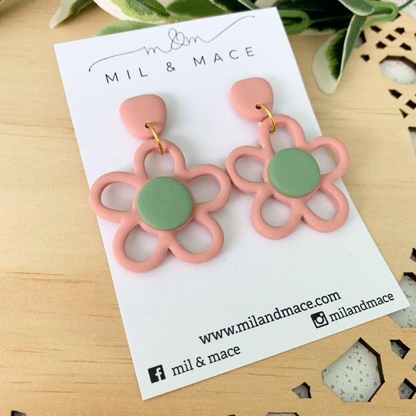 Flower Outline Polymer Clay Dangle Earrings