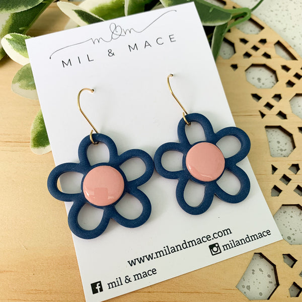 Flower Outline Polymer Clay Dangle Earrings