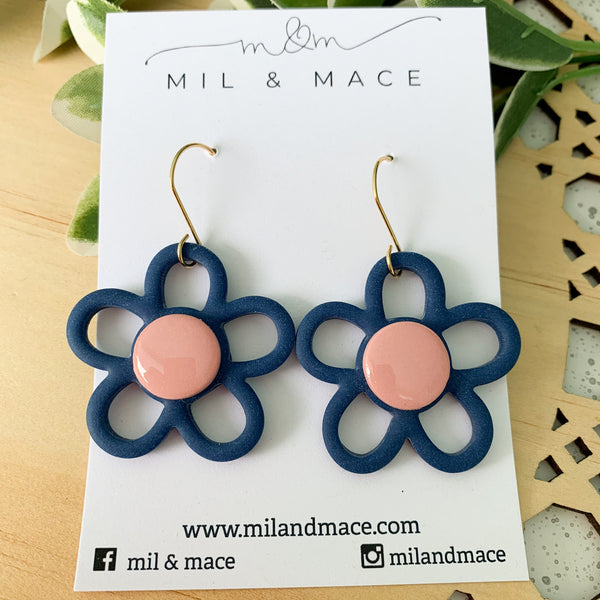 Flower Outline Polymer Clay Dangle Earrings