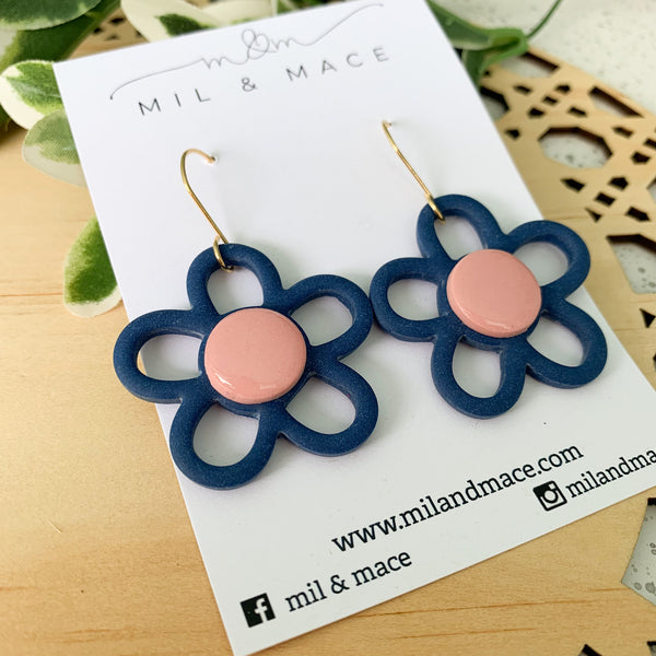 Flower Outline Polymer Clay Dangle Earrings