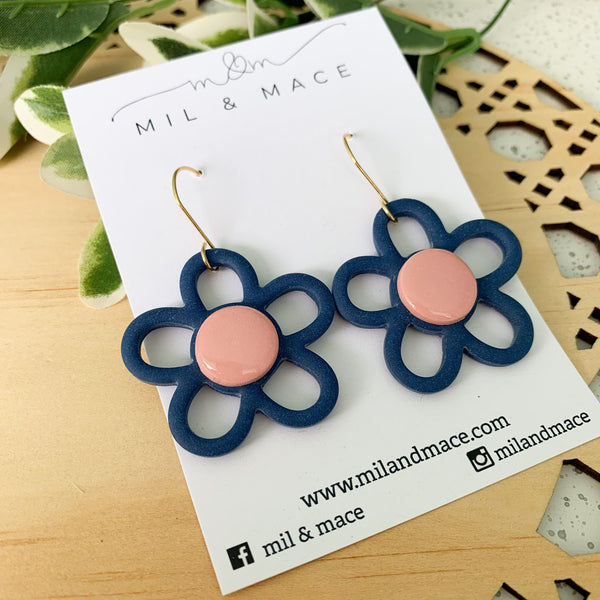 Flower Outline Polymer Clay Dangle Earrings