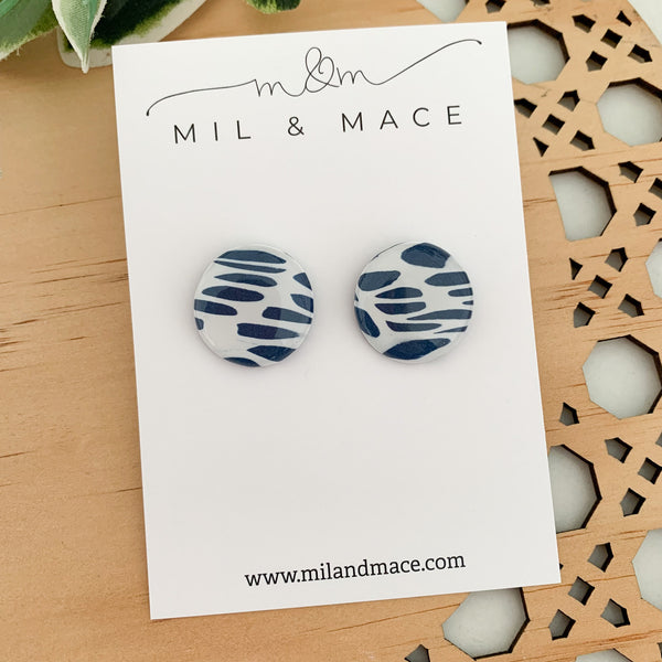 Navy and White Polymer Clay Stud Earrings