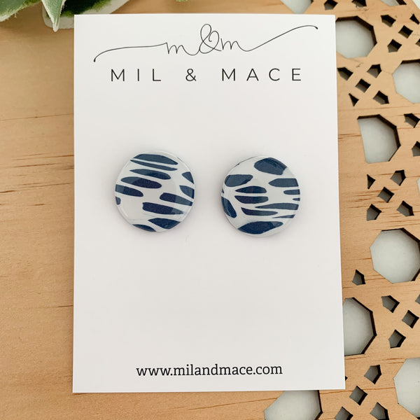 Navy and White Polymer Clay Stud Earrings