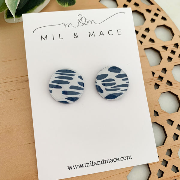 Navy and White Polymer Clay Stud Earrings