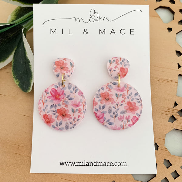 Summer Florals Polymer Clay Dangle Earrings with Resin Finish