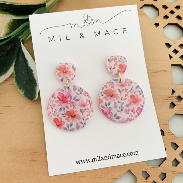 Summer Florals Polymer Clay Dangle Earrings with Resin Finish