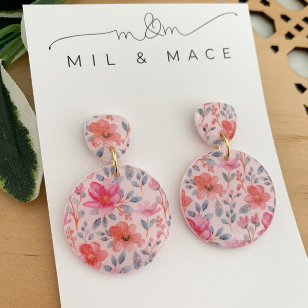 Summer Florals Polymer Clay Dangle Earrings with Resin Finish