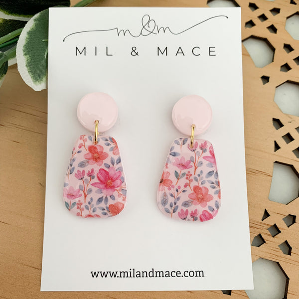 Summer Florals Polymer Clay Dangle Earrings with Resin Finish