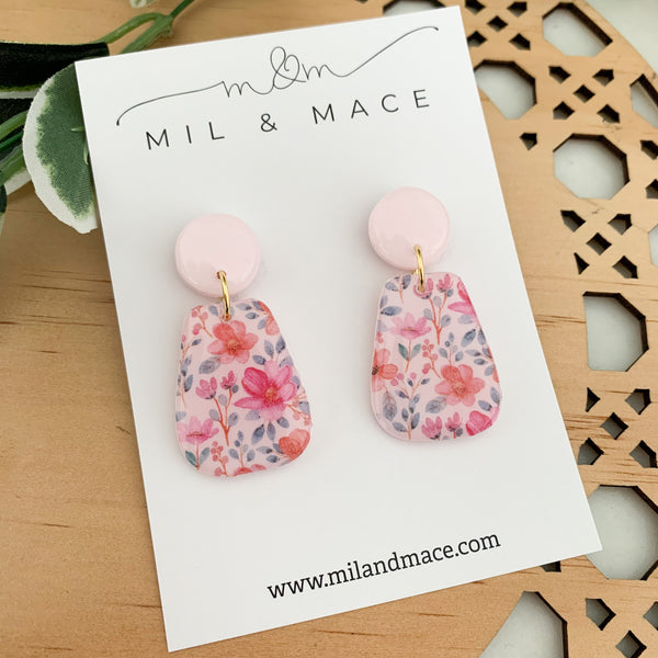 Summer Florals Polymer Clay Dangle Earrings with Resin Finish