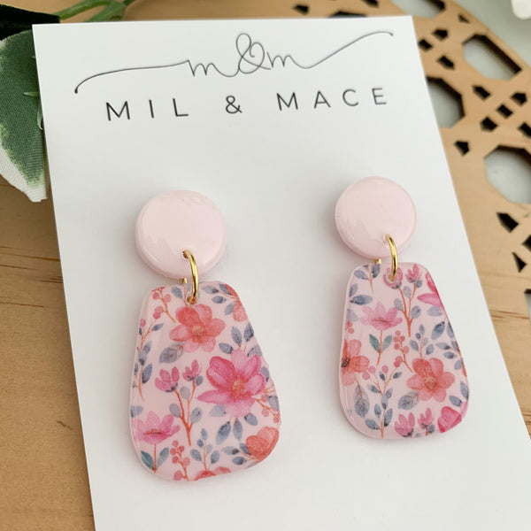 Summer Florals Polymer Clay Dangle Earrings with Resin Finish