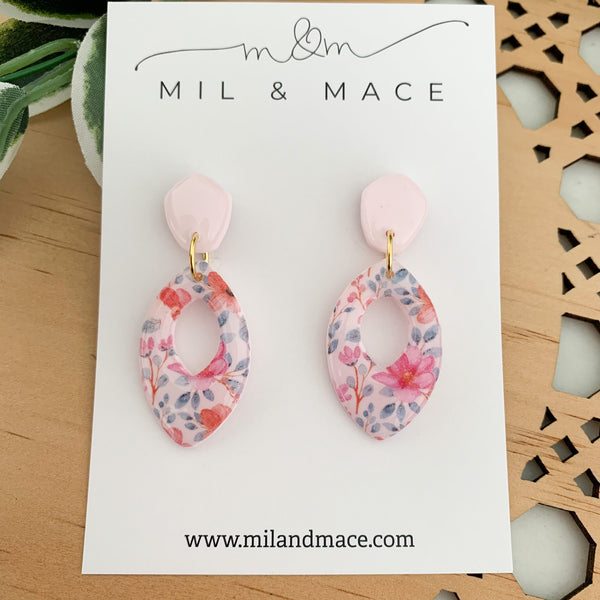 Summer Florals Polymer Clay Dangle Earrings with Resin Finish