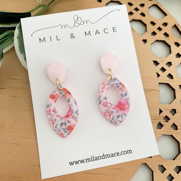 Summer Florals Polymer Clay Dangle Earrings with Resin Finish