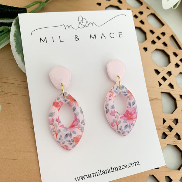 Summer Florals Polymer Clay Dangle Earrings with Resin Finish