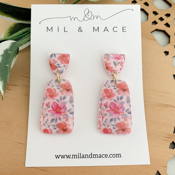 Summer Florals Polymer Clay Dangle Earrings with Resin Finish
