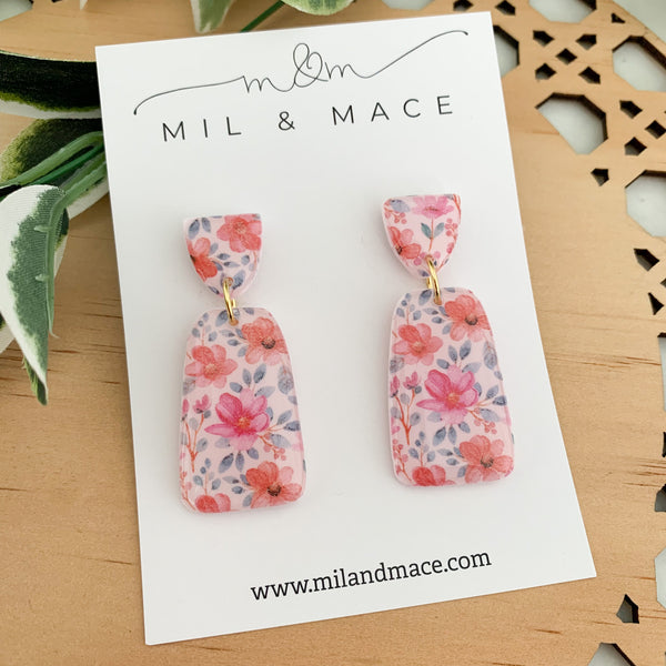 Summer Florals Polymer Clay Dangle Earrings with Resin Finish