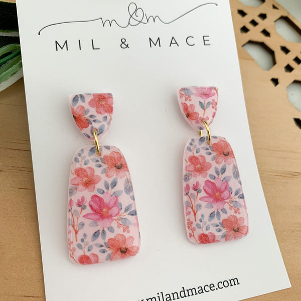 Summer Florals Polymer Clay Dangle Earrings with Resin Finish