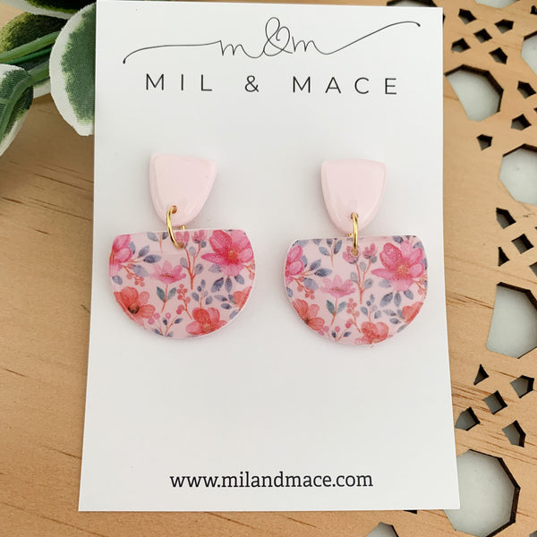Summer Florals Polymer Clay Dangle Earrings with Resin Finish
